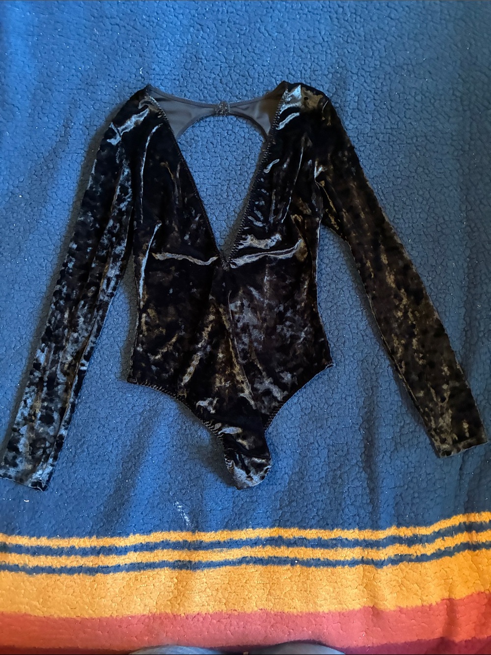 Victoria's Secret Black Velvet Long-Sleeve Bodysuit